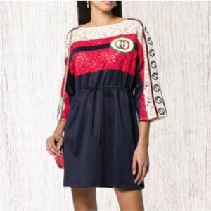 Gucci Navy and Red Lace Mini Dress XL